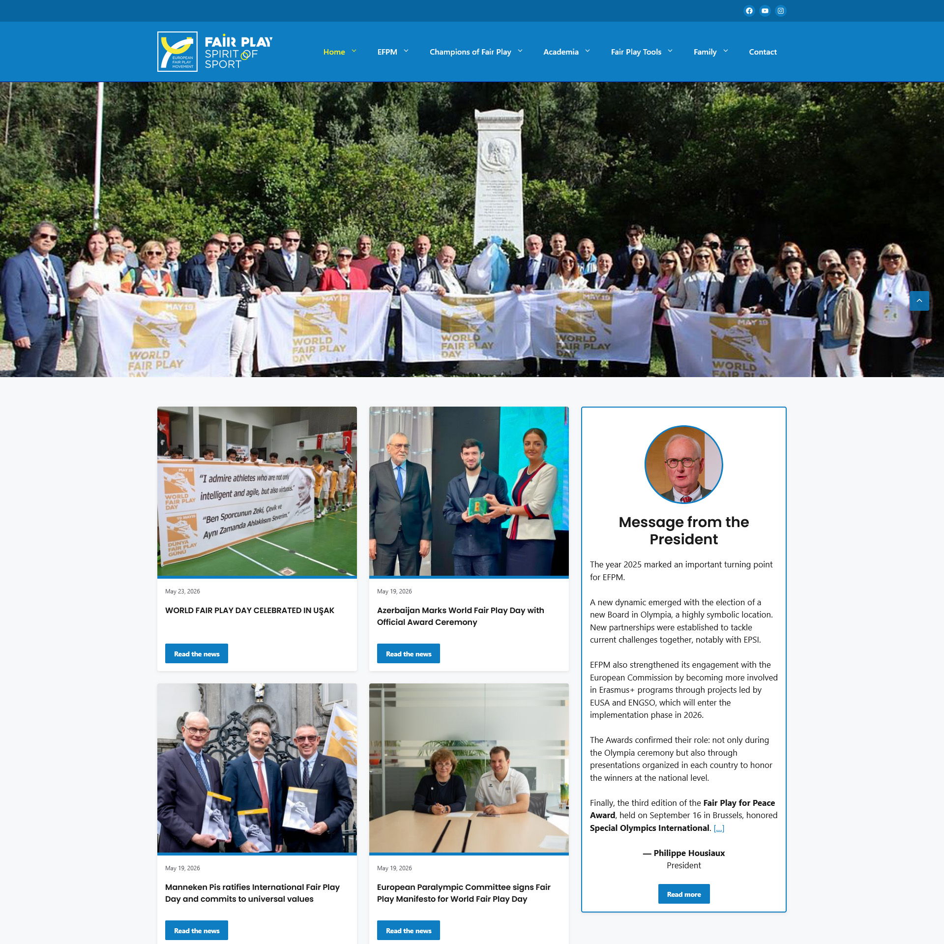 Site institutionnel European Fair Play Movement réalisé par Atomic Design